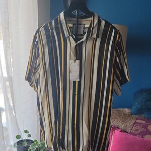 NWT Denim & Flower XL Viscose Striped Men's Short Sleeve Dress Shirt